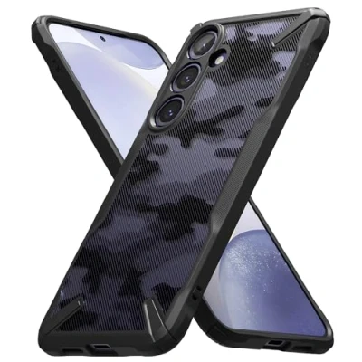 Abbildung von Ringke Fusion X Case Kompatibel mit Samsung Galaxy S24 Plus Hülle 6,7 Zoll, Stoßfest TPU Bumper Handyhülle Handschlaufe Loch Camo Black