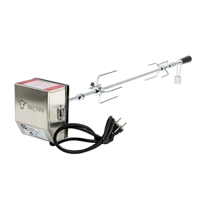 Abbildung von BBQ Toro Grillspieß Set 90 cm, 220V 240V Edelstahl Motor, 2X Fleischnadeln, Lager Ausgleichsgewicht und Motorhalterung Drehspieß für Gasgrill, Rotisserie, Elektrisch