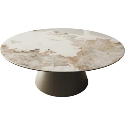 Abbildung von DELIFE Couchtisch Borna, Keramik Minas Melange Weiß Beige 100x100 cm Gestell Konisch Effektfini
