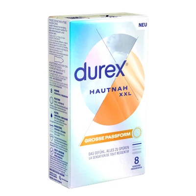 Abbildung von durex Kondome Hautnah XXL Ultra dünn, mit großer anatomischer Easy On Form &amp; Silikongleitgel befeuchtet, 8 St.