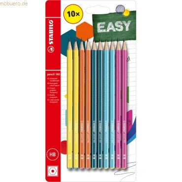 Abbildung von Bleistift STABILO pencil 160 in 2x gelb, orange, blau, petrol, pink 10er Pack Härtegrad HB