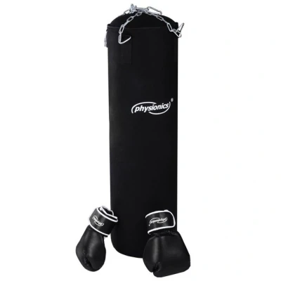 Abbildung von Physionics Boxsack Set mit Boxhandschuhen, Gefüllt, 25kg, Vierpunkt Stahlkette