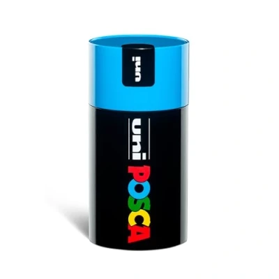 Abbildung von Posca UniPosca Komplettset mit 18 sortierten Acrylstiften, mittlere Spitze 2,5 mm, Farben für Kinder und Künstler Uni gültig wie Stofffarben, Holz andere, in Geschenkbox, Hellblau