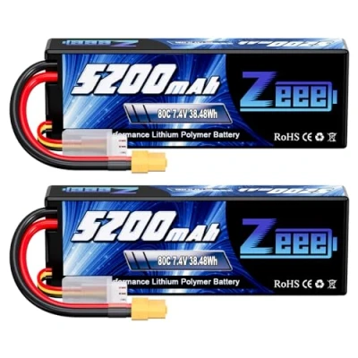 Abbildung von Zeee 2S Lipo Akku 7,4V 80C 5200mAh Hardcase Batterie mit XT60 Stecker für RC Evader BX Auto Car Truck LKW Truggy Hobby (2 Packungen)