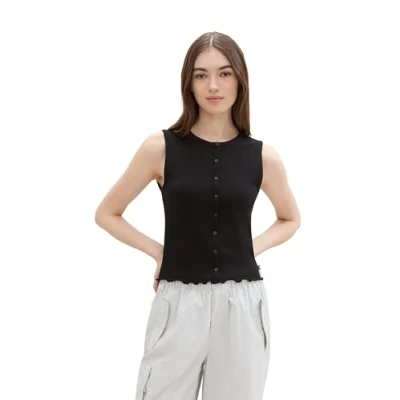 Abbildung von TOM TAILOR Denim Damen Basic Tanktop mit Knotendetail, deep black, M