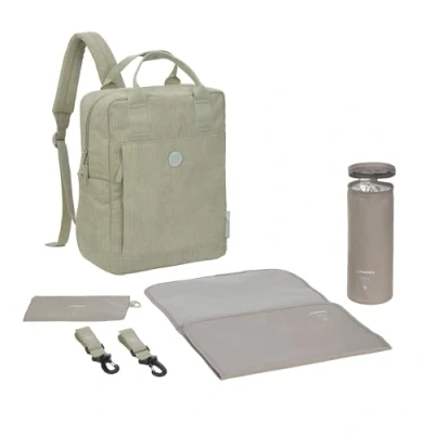 Abbildung von LÄSSIG Baby Wickelrucksack Wickeltasche Rucksack mit Wickelunterlage, Kinderwagenbefestigung, Flaschenhalter nachhaltig produziert/GRE Vividal Backpack cord light khaki