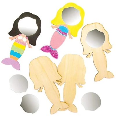 Abbildung von Baker Ross Holzspiegel „Meerjungfrau“, für Kinder Kunsthandwerksprojekte (4 Stück) AT685