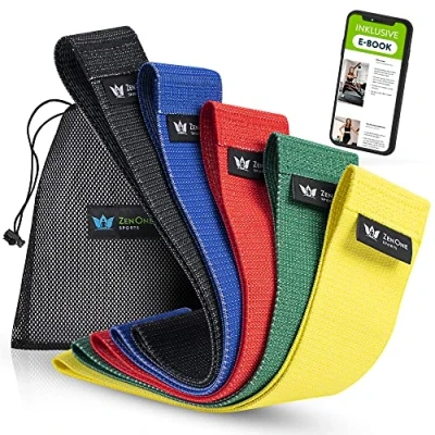 Abbildung von ZenOne Sports Fitnessbänder aus Stoff, Resistance Bands 5er Set, Widerstandsbänder für Bein &amp; Po, Gymnastikband Krafttraining, Muskelaufbau Yogatraining, inkl. E Book Workout Guide Video