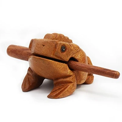 Abbildung von Aussel Guiro Frosch aus Holz mit Schlägel, große Ausführung, Musikinstrument Ton Block