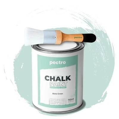 Abbildung von PACK Kreidefarbe für möbel 750ml + Malerpinsel speziell Chalk Paint Möbellack Natürlicher Kreideeffekt Farbe Holz (Wassergrüne)