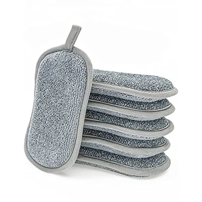 Abbildung von Spülschwamm Topfreiniger Küchenschwamm Waschbar zum wiederverwenden 6er Set,10x8 cm mit Mikrofaser, 2 leistungsstarke Seiten,Für Gründliche Reinigung bei hartnäckigem Schmutz haarbürste