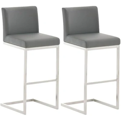 Abbildung von CLP 2er Set Barhocker Paros I Freischwinger Barstuhl Kunstleder Bezug Edelstahl Gestell, Farbe:grau