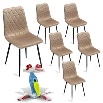Abbildung von Esszimmerstühle 6er Set Beige Samt Metallbein Wohnzimmersessel Sessel Stuhl Edelstahl Küchenstuhl Schwarze Metallbeine Polyester
