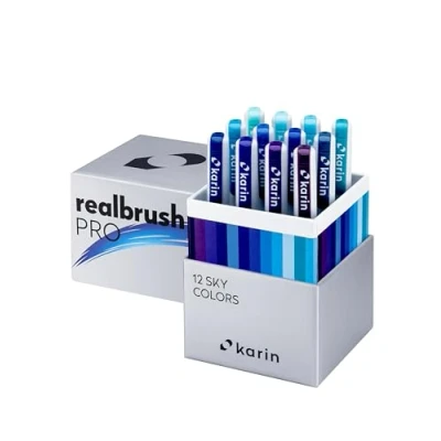 Abbildung von KARIN Realbrush PRO Sky Colors ein Set mit 12 Pinsel in einem exklusiven und schützenden Etui.