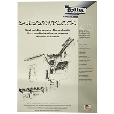 Abbildung von folia 8304 Skizzenblock, DIN A4, 120 g/qm, weiß, 50 Blatt hochfeines, weißes Zeichenpapier, chlorfrei