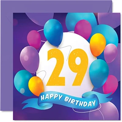 Abbildung von Geburtstagskarte zum 29. Geburtstag für Männer und Frauen Ballon Party Happy Birthday Cards 29 Jahre alte Frau Bruder Schwester Sohn Tochter Tante Onkel Freund Cousin 145 mm x
