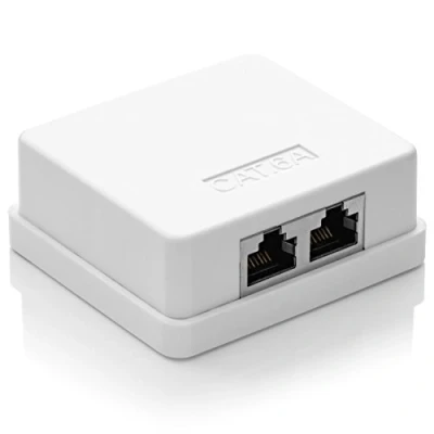 Abbildung von deleyCON 1x CAT 6a Netzwerkdose 2x RJ45 Buchse FTP geschirmt Aufputz Montage 10 Gbit Ethernet Netzwerk LAN Dose RAL 9003 Weiß