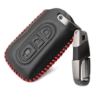 Abbildung von Happyit 4D Leder Autoschlüssel Cover Case Schlüsselbund für Nissan Juke MICRA Qashqai X Trail NAVARA 3 Tasten Fernbedienung
