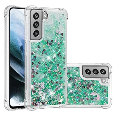 Abbildung von KBIKO zxl Kompatibel mit für Samsung Galaxy S21 FE 5G Glitzer Hülle, Handyhülle TPU Silikon Cover Erhöhte Kanten Flüssigkeit Treibsand Schutzhülle 5G.Green YBL