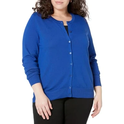 Abbildung von Amazon Essentials Damen Leichte Rundhalsstrickjacke (Erhältlich In Übergröße), Kräftiges Blau, L