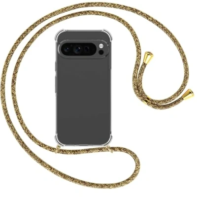 Abbildung von mtb more energy® Handykette kompatibel mit Google Pixel 9 Pro braun+beige/Metallteile: Gold Smartphone Hülle zum Umhängen TPU Case
