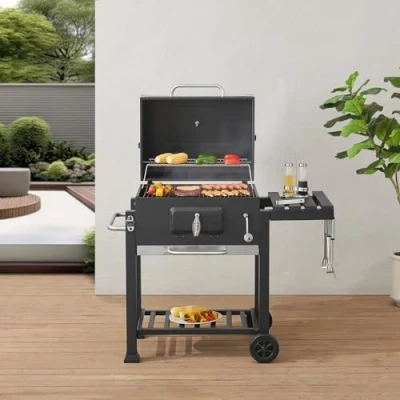 Abbildung von casa.pro Holzkohlegrill, »Arnad« Grillwagen mit klappbarer Ablage 105x114x47,5cm Schwarz