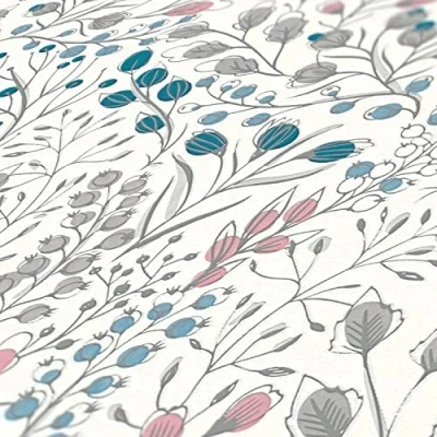 Abbildung von A.S. Création Tapete Floral Weiß Rosa Blau Grau Attractive 2 388472 Blümchen Vliestapete 10,05 m x 0,53 Made in Germany