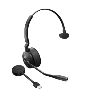 Abbildung von Jabra Engage 55 Schnurloses Mono Headset mit Link 400 USB A DECT Adapter Mikrofon Geräuschunterdrückung, umfangreiche Reichweite, Gehörschutz Für MS Teams zertifiziert Schwarz
