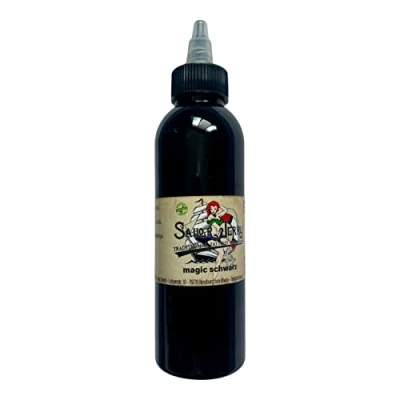 Abbildung von Sailor Jerry Tattoofarbe, Magic Black (Magic Schwarz), 150 ml. Made in GERMANY. Mit Zertifikat. Tätowierfarbe, Tattoo Ink, Vertrieb durch HAN SEN GmbH