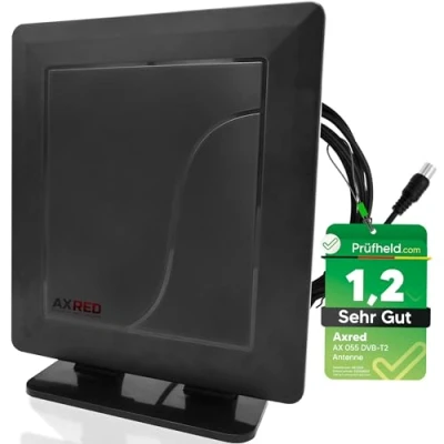 Abbildung von [Test SEHR GUT, Note 1.2 *] Anadol AXRED AX055 DVBT2 Antenne mit Verstärker 30dBi für innen, DVBT Receiver Fernseher DAB DAB+ FM Radio, DVB T T2 Antennen, Zimmerantenne, Freenet TV
