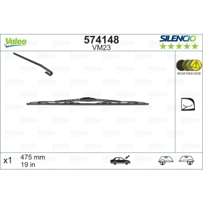 Abbildung von Scheibenwischer Valeo Silencio 574148 475mm vorne Standard SEAT: Arosa, SKODA: Octavia 1 Combi, VOLKSWAGEN: Golf 4 Schrägheck