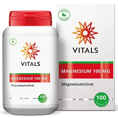 Abbildung von Vitals Magnesiumcitrat, 100mg, 100 Kapseln. Gut Resorbierbare, Organische Mineralstoffverbindung. Unterstützt das Energieniveau. Für Vegetarier und Veganer geeignet. 100% Vegan.