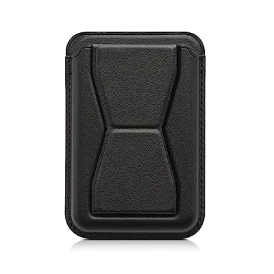 Abbildung von kwmobile Stick on Kartenhalter für Smartphones Kunstleder Halter mit Standfunktion 65 x 95 mm Platz 2 Karten Schwarz