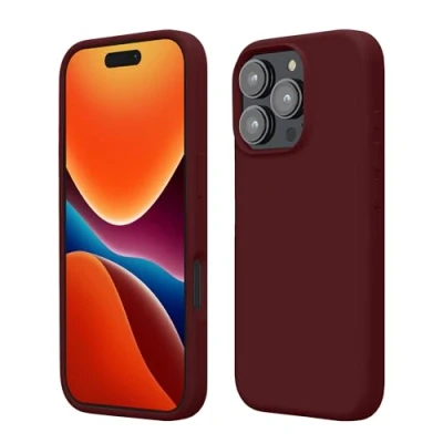 Abbildung von kwmobile Hülle kompatibel mit iPhone 16 Pro Max Silikon Handy Case Handyhülle weiche Oberfläche kabelloses Laden Bordeaux Violett