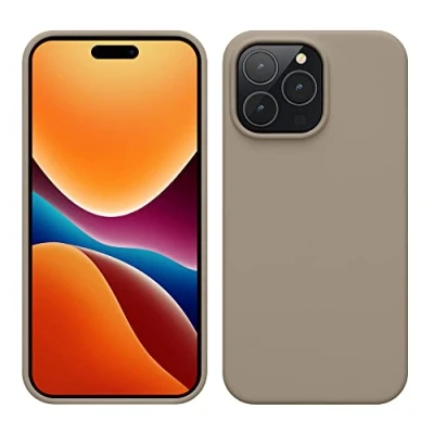 Abbildung von kwmobile Hülle für das iPhone 14 Pro Max dünnes Silikon Handy Case stoßfeste Handyhülle mit weicher Oberfläche unterstützt kabelloses Laden Taupe