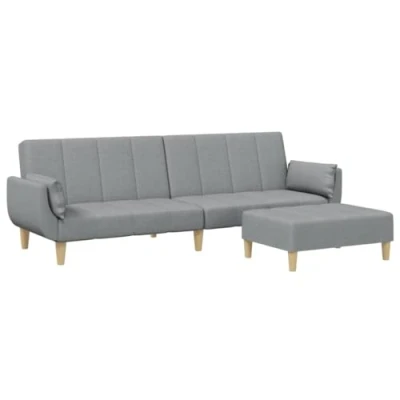 Abbildung von vidaXL Schlafsofa 2 Sitzer mit Fußhocker, Bettsofa Holzrahmen, Tagesbett für Wohnzimmer, Schlafcouch Klappsofa, Modern, Hellgrau Stoff