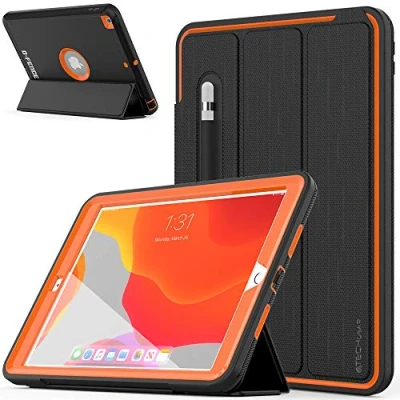 Abbildung von TECHGEAR D Fence Schutzhülle Designed für iPad 10.2 2021/2020/2019 [9. 8. 7. Generation] Hülle, Schlagfester, Robuster Schutzanzug Rüstung Smart Fall, Kinder Schulen Builders Workman Orange