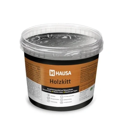 Abbildung von Hausa Holz Reparaturset Holzkitt, 1kg gebrauchsfertig ausgezeichnete Füllkraft rissbeständig, 1 St., Schwarz Holzspachtelmasse Kitt für Holz, Holzspachtel/Füllmasse zum Reparieren