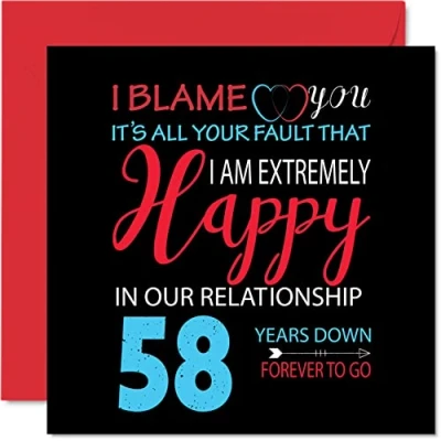 Abbildung von Stuff4 Lustige Grußkarte zum 58. Hochzeitstag für Ehemann, Ehefrau, Your Fault I&#039;m Extremely Happy Partner, 145 mm x