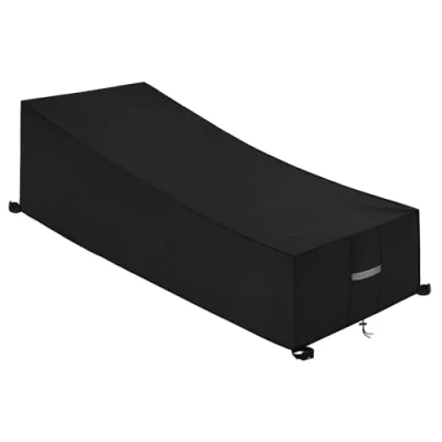 Abbildung von Dokon Gartenliege Abdeckung mit Belüftungsöffnungen Wasserdicht Winddicht UV Beständiges Schwerlast 600D Oxford Gewebe Schutzhülle für Sonnenliege Liegestuhl Deckchair (200x75x40/70cm) Schwarz