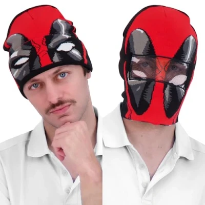 Abbildung von Concept One Unisex Marvel Deadpool Roll Down Cuff Beanie Mütze, rot/schwarz, Einheitsgröße