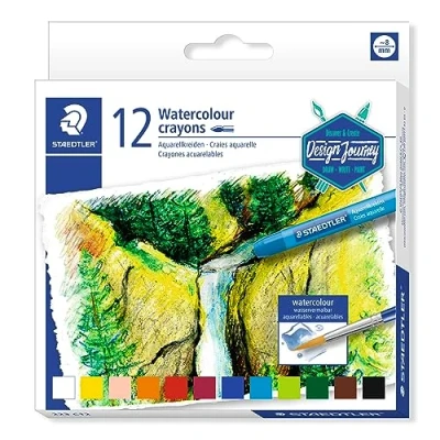 Abbildung von STAEDTLER 223 C12 Aquarellkreide (hochopake Farben, leicht verwischbar, wasservermalbar, mit Papierbanderole, Durchmesser 8 mm, rund) Kartonetui 12 leuchtenden Farben