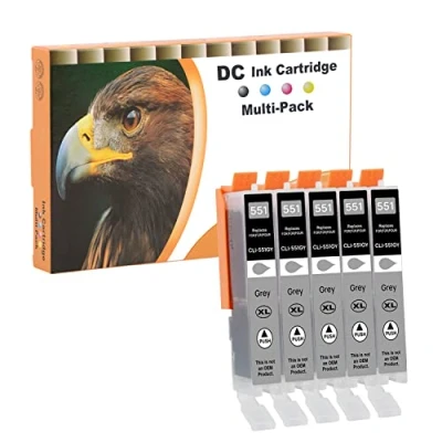 Abbildung von D&amp;C 5X Grau Druckerpatronen Kompatibel für Canon CLI 551 GY Pixma iP8750 iX6850 MG6350 MG6450 MG6650 MG7100 MG7150 MG7550 MX925 iP7200 iP7250 MG5400 Series MG5450 MG5550 MG5650