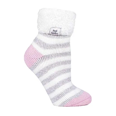 Abbildung von HEAT HOLDERS Damen Fleece Flauschig Gestreift Thermo Kuschelsocken (37/42, Cream/Light Grey (S TOT))