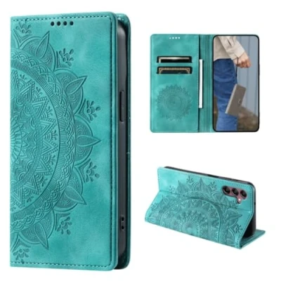 Abbildung von CoverKingz Handyhülle für Samsung Galaxy A15 Handytasche mit Kartenfach Standfunktion Cover Handy Hülle klappbar Motiv Mandala Grün