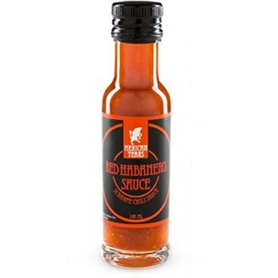 Abbildung von Mexican Tears® Red Habanero Sauce, scharfe Sauce aus Chili &amp; Meersalz, perfekt als Grill Zubehör für BBQ Pulled Pork zum Aufpeppen von Pizza Pasta [100ml Chilisauce]