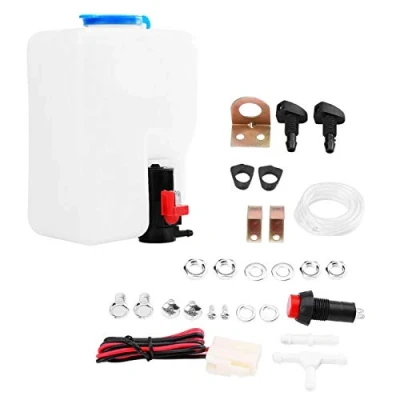 Abbildung von Scheibenwaschflasche, Scheibenwaschbehälter, Universal Windschutzscheibenwaschpumpe Flasche Tank Kit Reinigungswerkzeug 12V Fit für Oldtimer