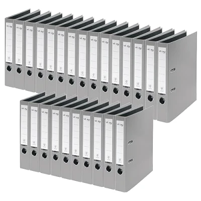 Abbildung von VON Leitz Ordner A4, 25er Pack, Karton mit Kunststoffeinband, 50 mm Rückenbreite, Für 350 Blatt, Blauer Engel &amp; FSC zertifiziert, Schule, Studium Zuhause, Grau, 10560085