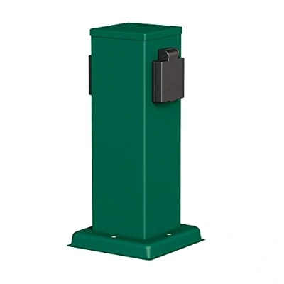 Abbildung von ledscom.de Garten Steckdosensäule Polly für außen, IP44, 2 Fach, Edelstahl, grün, eckig, 27 cm, Außensteckdose, Gartensteckdose, Steckdosenturm, Außensteckerdose, Energiesäule