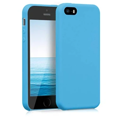 Abbildung von kwmobile Hülle kompatibel mit Apple iPhone SE (1.Gen 2016) / 5 5S Silikon Handy Case Handyhülle weiche Oberfläche kabelloses Laden Hellblau